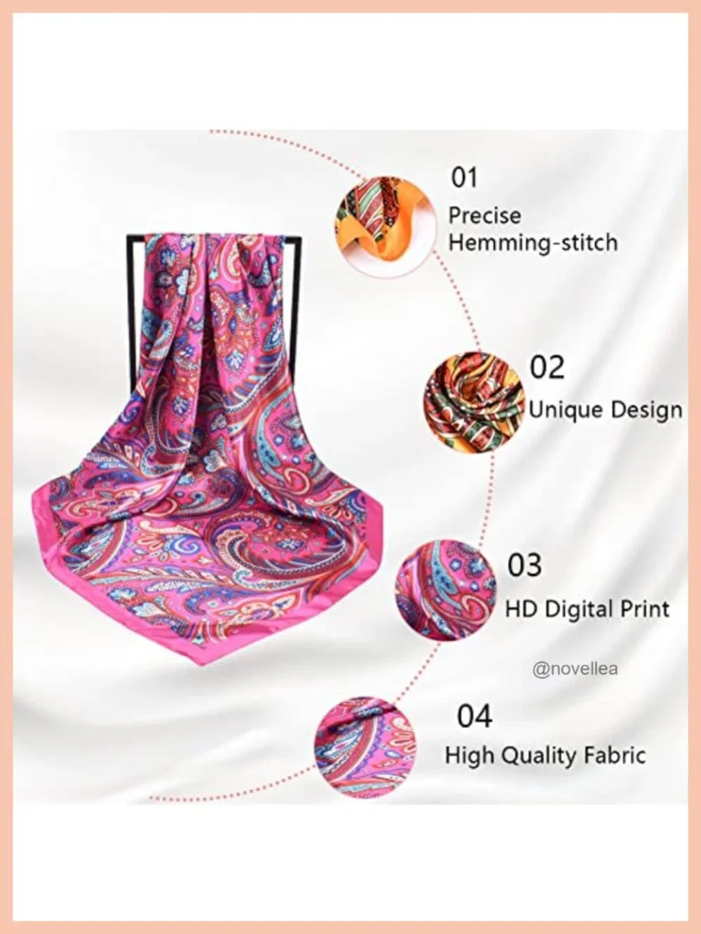 4-Pack Polyester Silk-Like Large Square Scarf Shawl